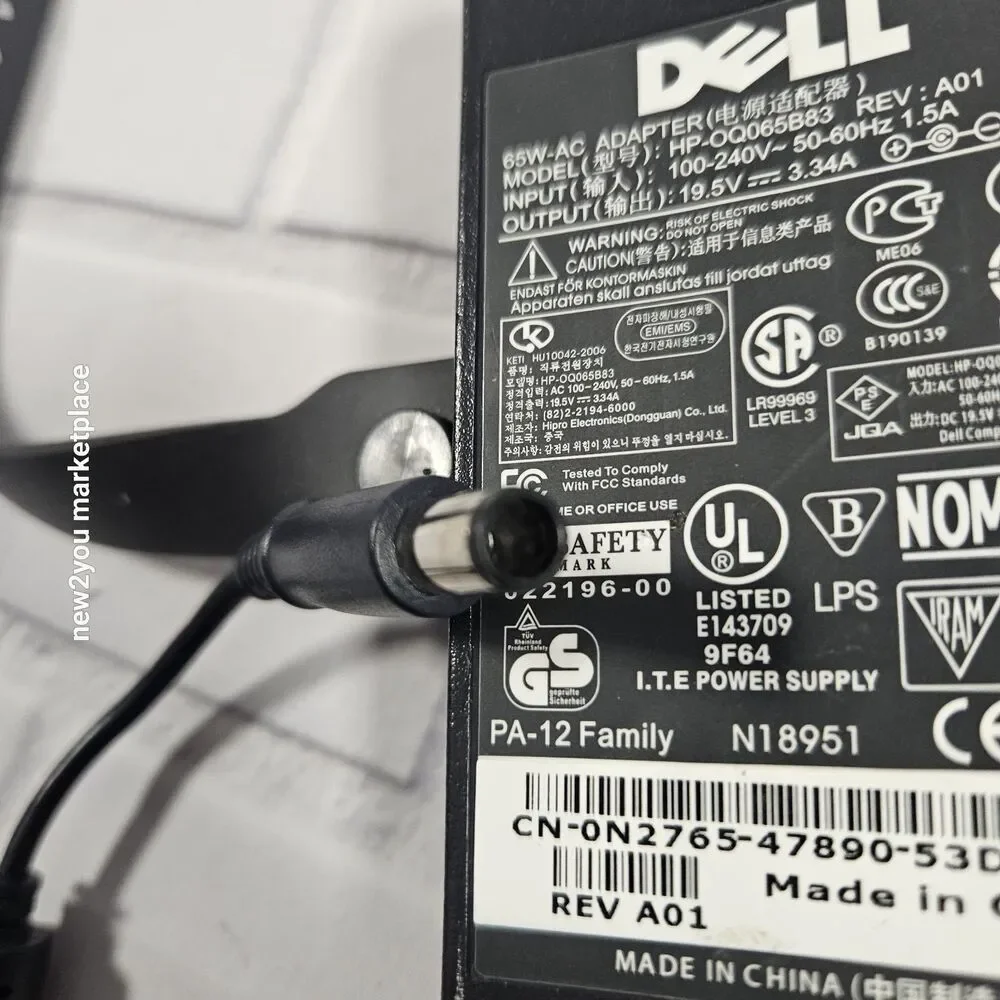 Genuine Dell AC Adapter For Inspiron 6000 6400 8500 8600 Laptop Charger 65W -AC